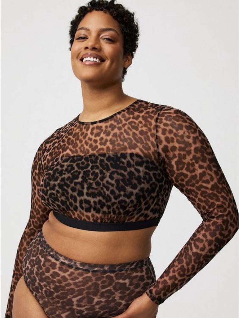 Torrid Under It All Leopard Print Sheer Mesh Cropped Long Sleeve Top - Size 0/12 - Picture 5 of 6